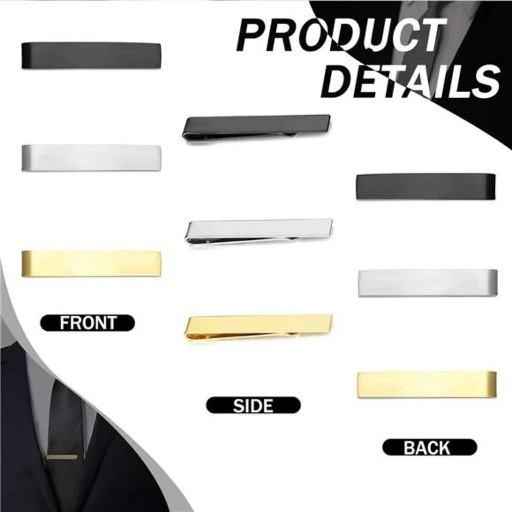 Mens Tie Clip Set Silver Gold Black Bar Clips Wedding Business Formal Gift